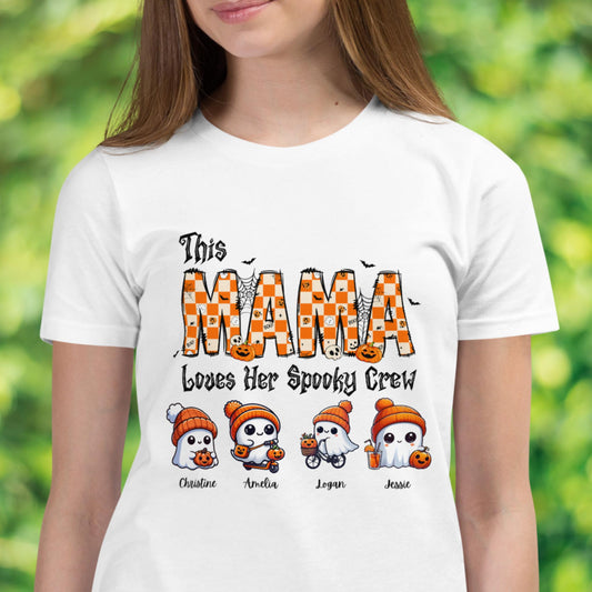 This Mama Loves Her Spooky Crew Personalized TShirt, Custom Ghost Shirt, Funny Halloween Name, Long Short Sleeved - Zehnaria - - T-shirts