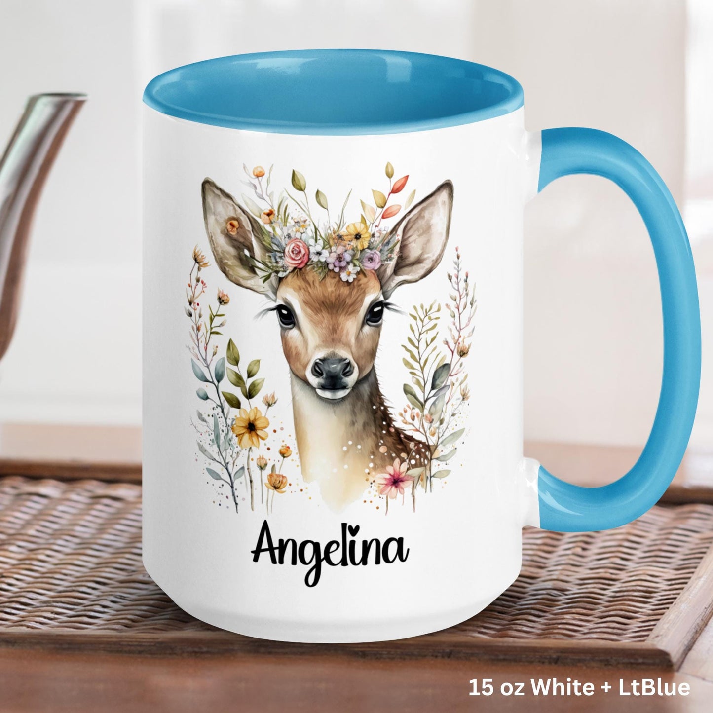 Personalized Deer Mug, Custom Name Mug, Floral Mug, Deer Coffee Mug - Zehnaria - PETS & ANIMALS - Mugs