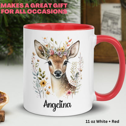 Personalized Deer Mug, Custom Name Mug, Floral Mug, Deer Coffee Mug - Zehnaria - PETS & ANIMALS - Mugs