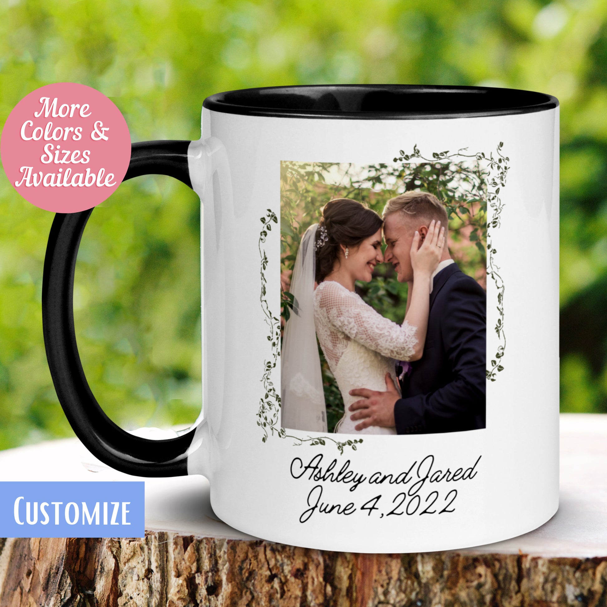 Custom Anniversary Photo Mug, Gift for Wedding Wife Husband - Zehnaria - FAMILY & FRIENDS - Mugs