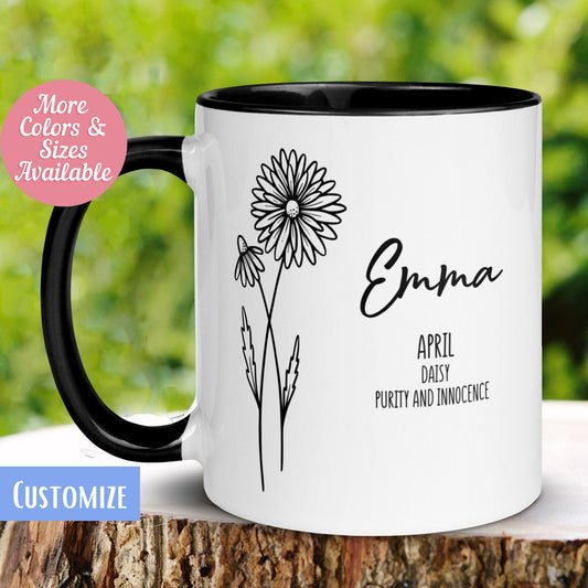 April Birth Flower Mug Personalized, Daisy Floral Mug - Zehnaria - BIRTHDAY & ZODIAC - Mugs