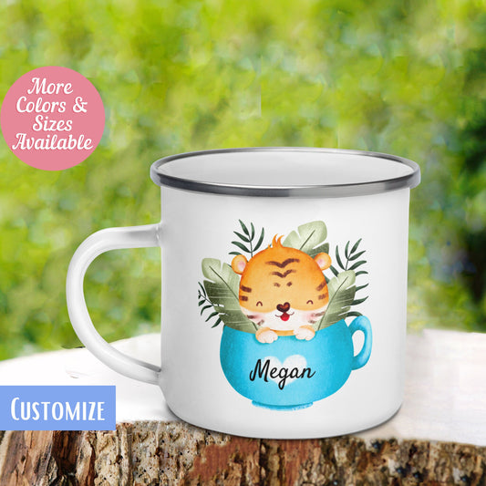 Tiger in Cup Mug, Personalize Custom Name Mug, Cute Mug for Kids, Camping Mug, Hot Chocolate Mug, Cute Colorful Cup, 434 Zehnaria