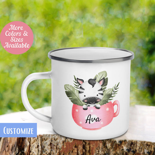 Zebra in Cup Mug, Personalize Custom Name Mug, Cute Mug for Kids, Camping Mug, Hot Chocolate Mug, Cute Colorful Cup, 434 Zehnaria