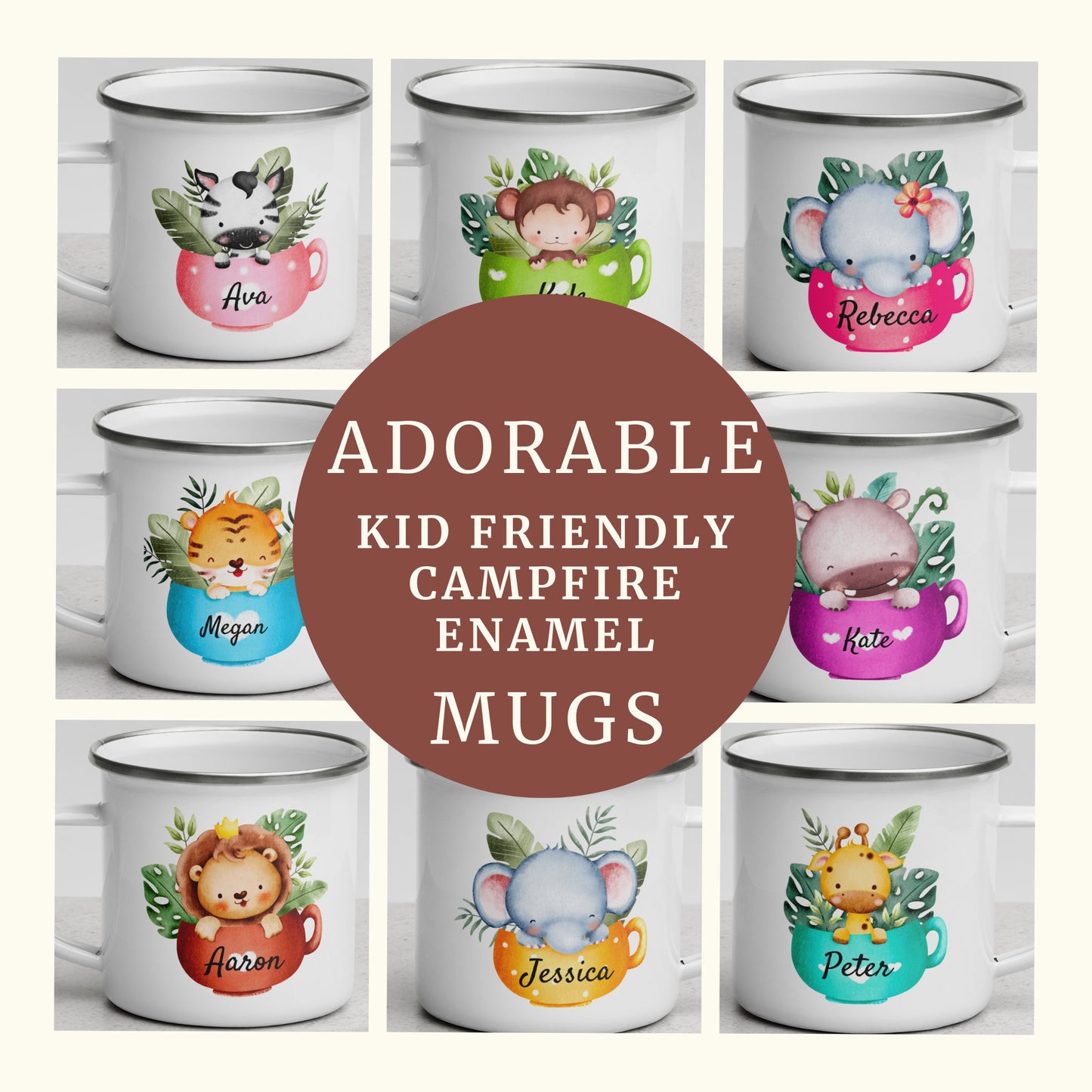 Elephant in Cup Mug, Personalize Custom Name Mug, Cute Mug for Kids, Camping Mug, Hot Chocolate Mug, Cute Colorful Cup, 434 Zehnaria