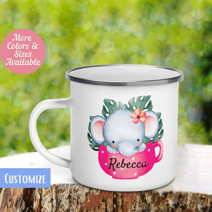 Elephant in Cup Mug, Personalize Custom Name Mug, Cute Mug for Kids, Camping Mug, Hot Chocolate Mug, Cute Colorful Cup, 434 Zehnaria