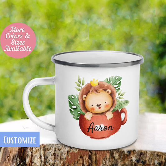 Lion in Cup Mug, Personalize Custom Name Mug, Cute Mug for Kids, Camping Mug, Hot Chocolate Mug, Cute Colorful Cup, 434 Zehnaria