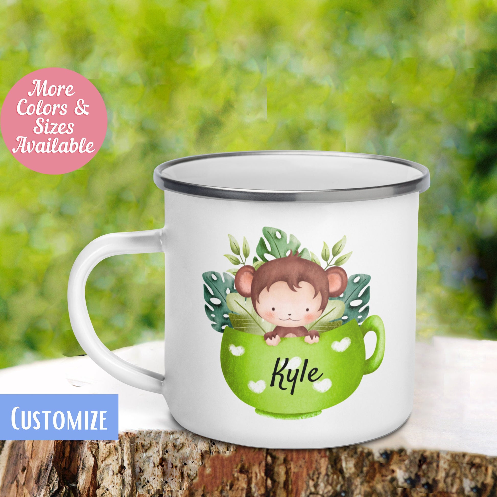 Baby Monkey in Cup Mug, Personalize Custom Name Mug, Cute Mug for Kids, Camping Mug, Hot Chocolate Mug, Cute Colorful Cup, 434 Zehnaria