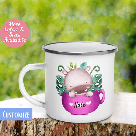 Baby Hippo in Cup Mug, Personalize Custom Name Mug, Cute Mug for Kids, Camping Mug, Hot Chocolate Mug, Cute Colorful Cup, 434 Zehnaria
