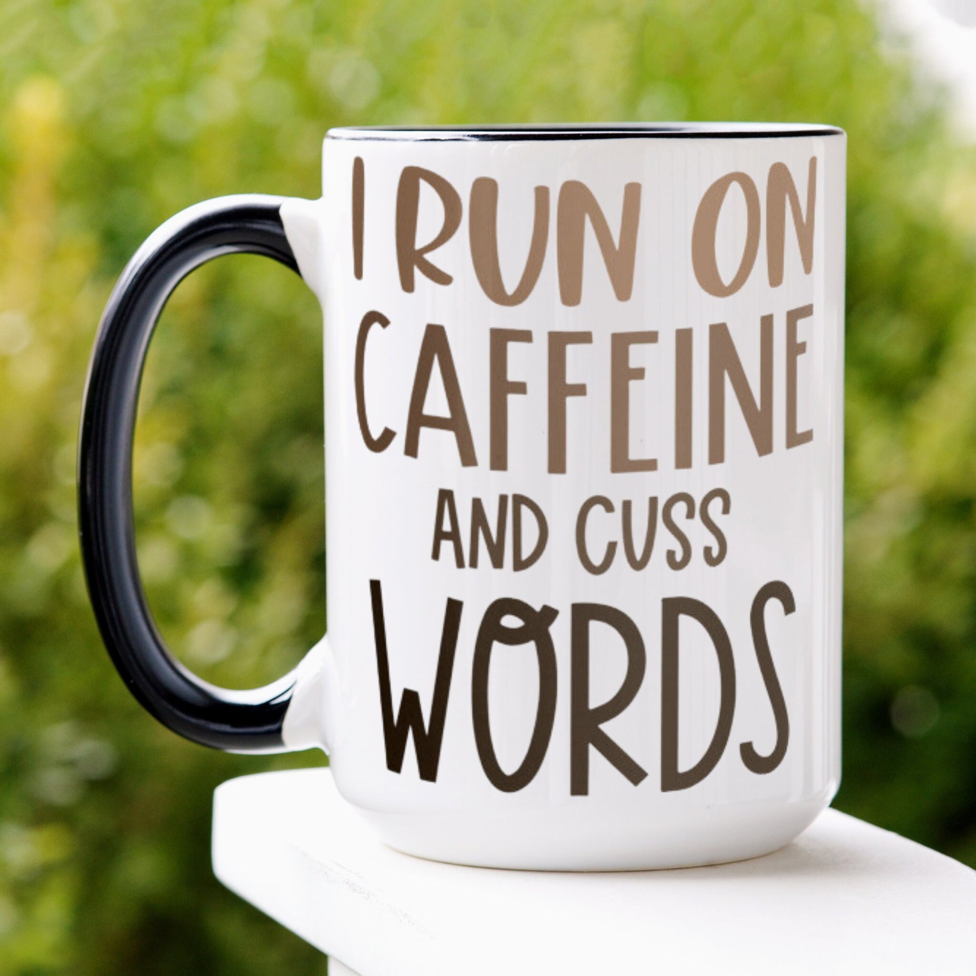 Funny Coffee Mug, I Run On Caffeine & Cuss Words Mug - Zehnaria - FUNNY HUMOR - Mugs