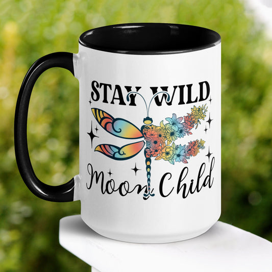 Stay Wild Moon Child Dragonfly Mug, Dragon Fly Lovers - Zehnaria - BIRTHDAY & ZODIAC - Mugs