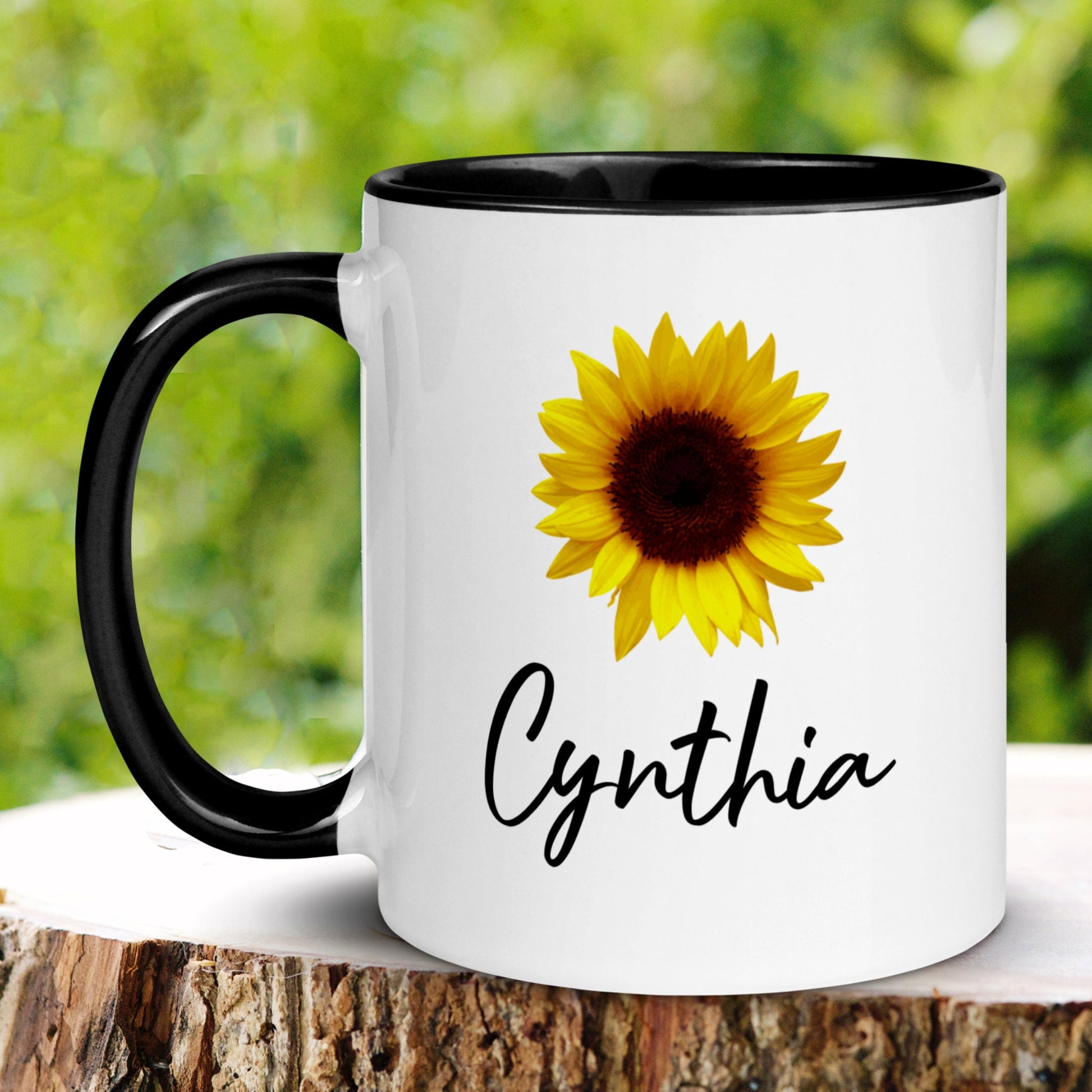 Personalized Sunflower Name Mug, Custom Name Mug - Zehnaria - FLOWERS & PLANTS - Mugs