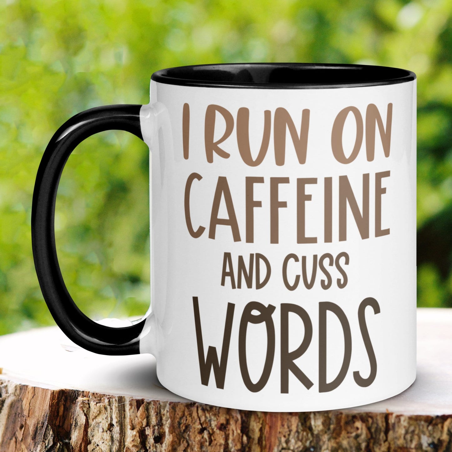 Funny Coffee Mug, I Run On Caffeine & Cuss Words Mug - Zehnaria - FUNNY HUMOR - Mugs