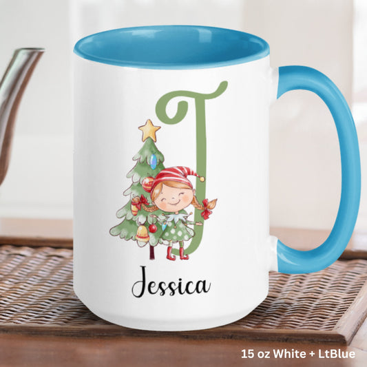 Personalized Girl Elf Name Mug, Initial Letter Mug - Zehnaria - WINTER HOLIDAY - Mugs