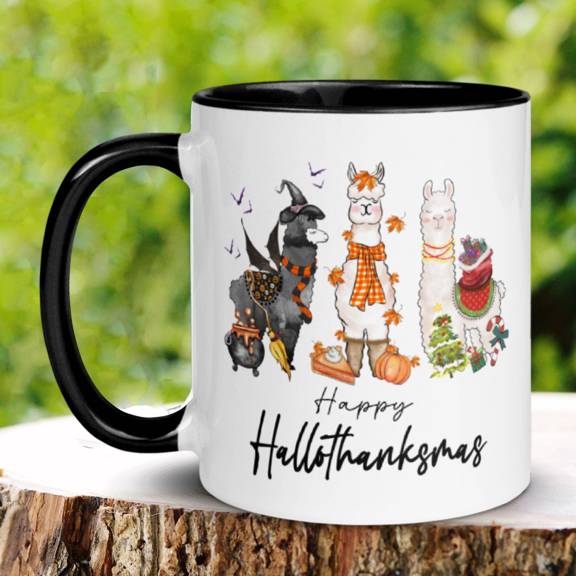 Happy Hallothanksmas Llama Mug, Funny Coffee Mug - Zehnaria - WINTER HOLIDAY - Mugs