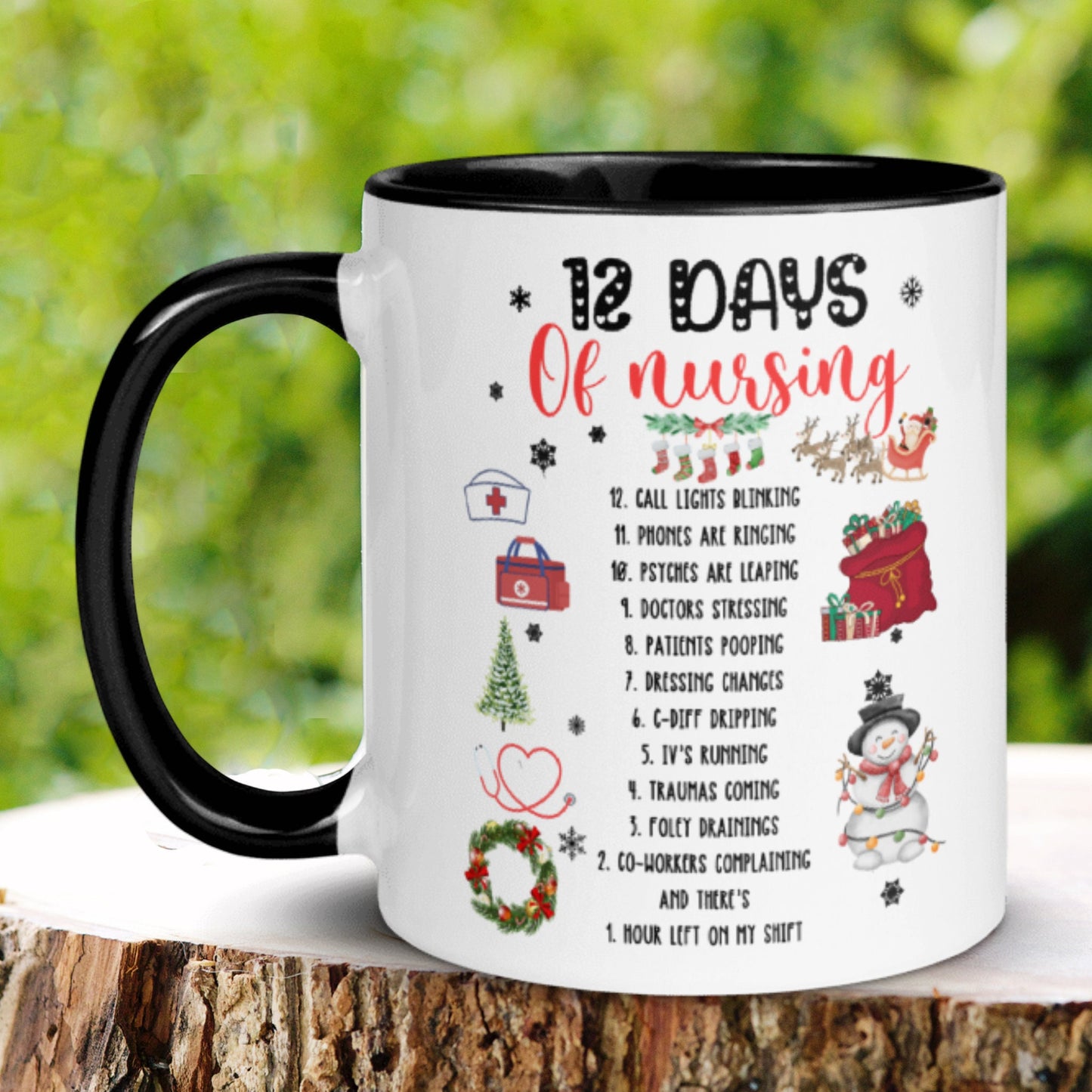 Nurse Gift, Christmas Gifts, Nurse Christmas Mug, 12 Days of Nursing Mug, Nurse Mug, Christmas Coffee Mug, Holiday Mug, Hot Cocoa Mugs, 1333 - Zehnaria - WINTER HOLIDAY - Mugs